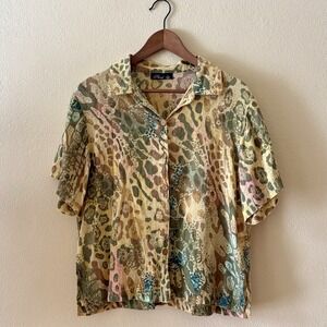 Vintage Phool 100% cotton coconut shell button colorful leopard print top